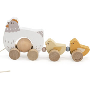 Arrastre Gallina y Pollitos Madera